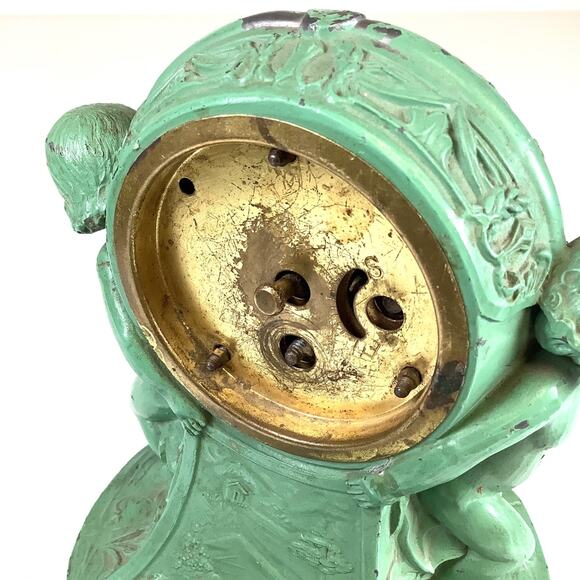 1920s LUX Clock Co. Figural Cherubs Painted Metal Novelty Desk Clock Antique Vtg - Picture 6 of 11